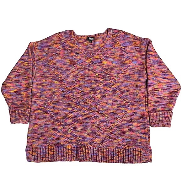 a.n.a. size 1X Rainbow colored stretchy vneck sweater, Stitched design, like new - Picture 3 of 14